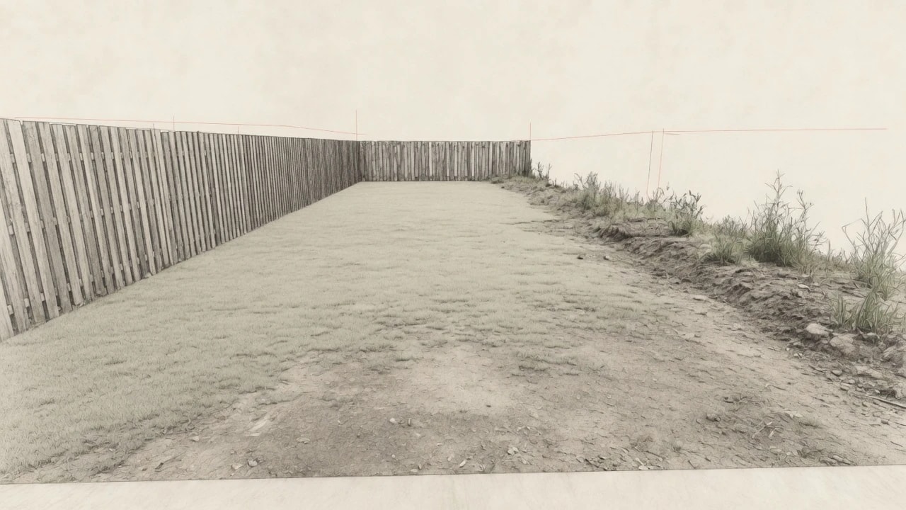 Sketch of the empty backyard before any design