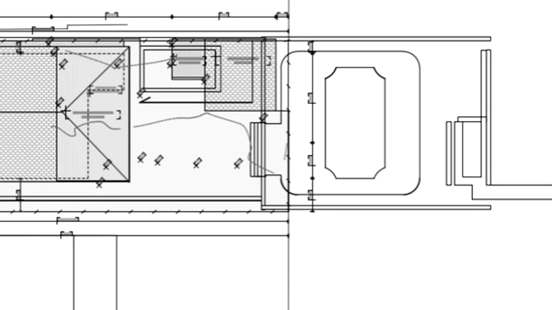 Measured site plan of the backyard, pool and terraces