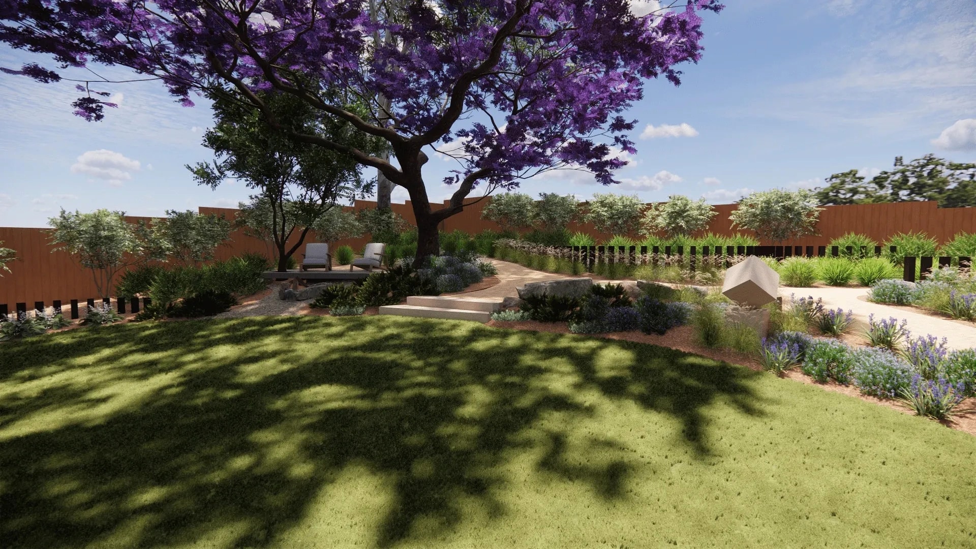 Elevated terrace garden with planting mass and outlook